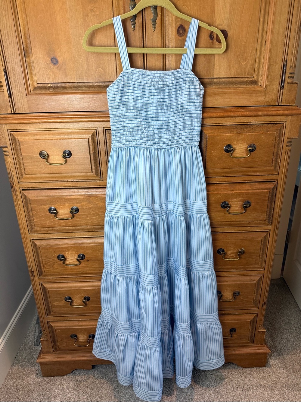 Commense Light Blue Smocked Tiered Maxi Dress